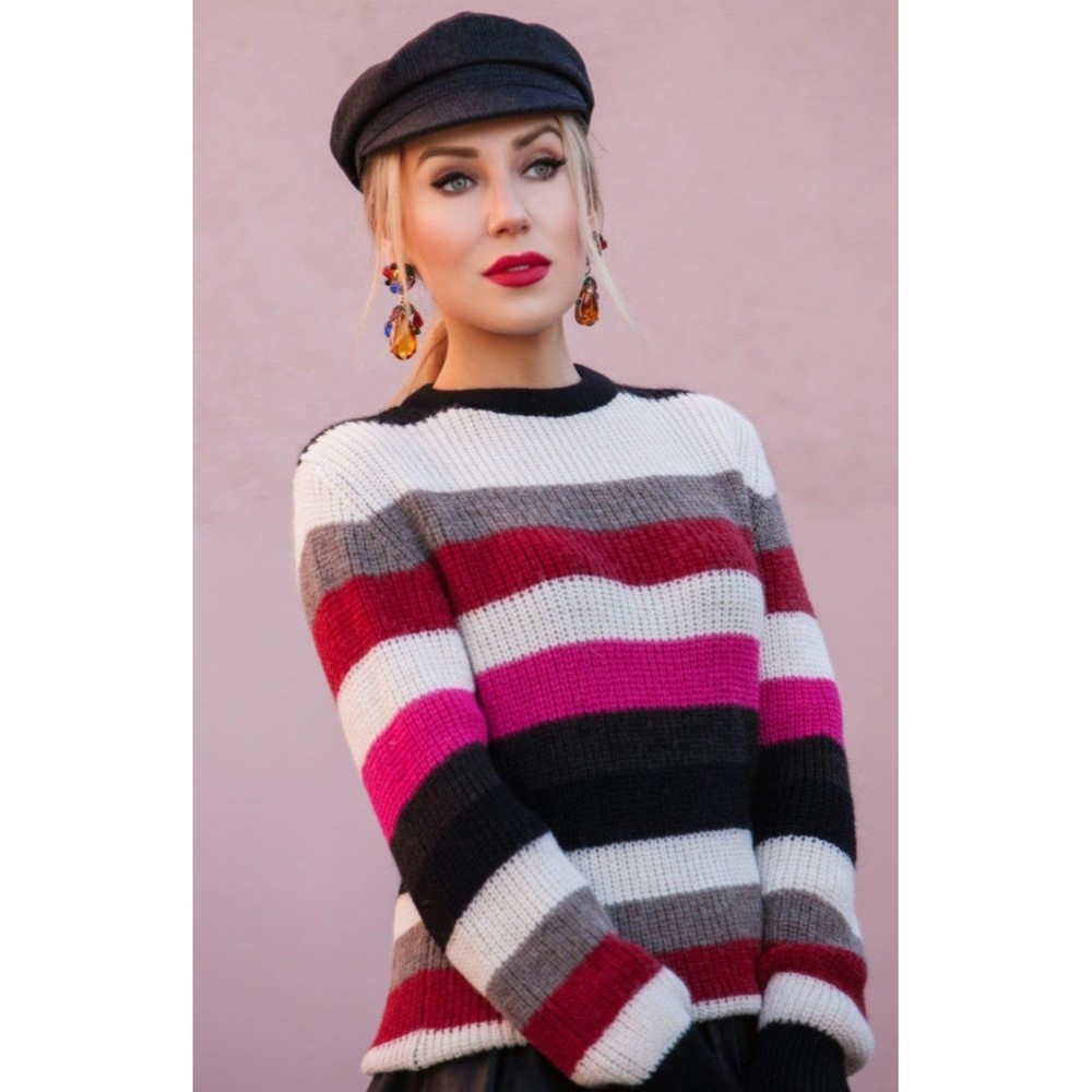 IRO Solal Alpaca Wool Blend Rib Oversized Multi Color Stripe Sweater Sz M $270